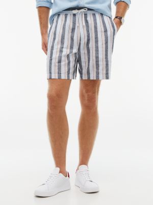 Striped Linen-Blend 7" Pull-On Short, Optic White
