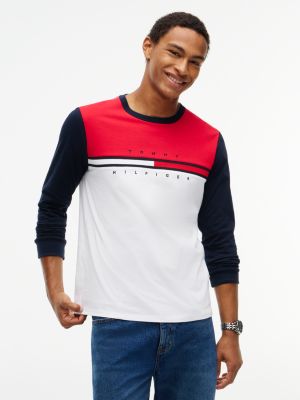 Long-Sleeve Tommy Logo Colorblock T-Shirt, Optic White