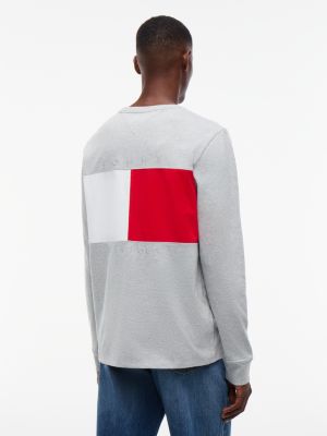 Мужская футболка Tommy Hilfiger Long-Sleeve Back Flag Logo, цвет: Серый меланжевый — фото 4