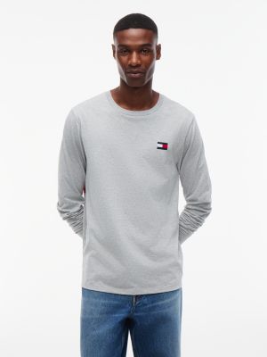 Tommy Hilfiger Men's Long-Sleeve Back Flag Logo T-Shirt - Grey Heather - XXL