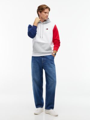 Мужское худи Tommy Hilfiger Colorblock Brushed-Back, цвет: Оптический белый — фото 2