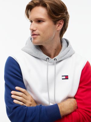 Мужское худи Tommy Hilfiger Colorblock Brushed-Back, цвет: Оптический белый — фото 3