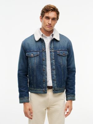 Tommy Hilfiger Men's Teddy Fleece-Lined Denim Jacket - Medium Wash - XL