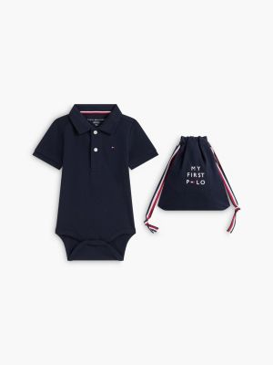 Babies' Polo Onesie and Gift Bag, Navy Blue