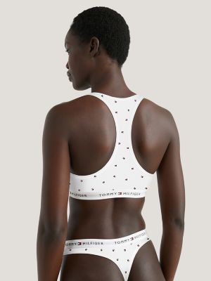 Tommy Logo Unlined Bralette, White Mini Flag