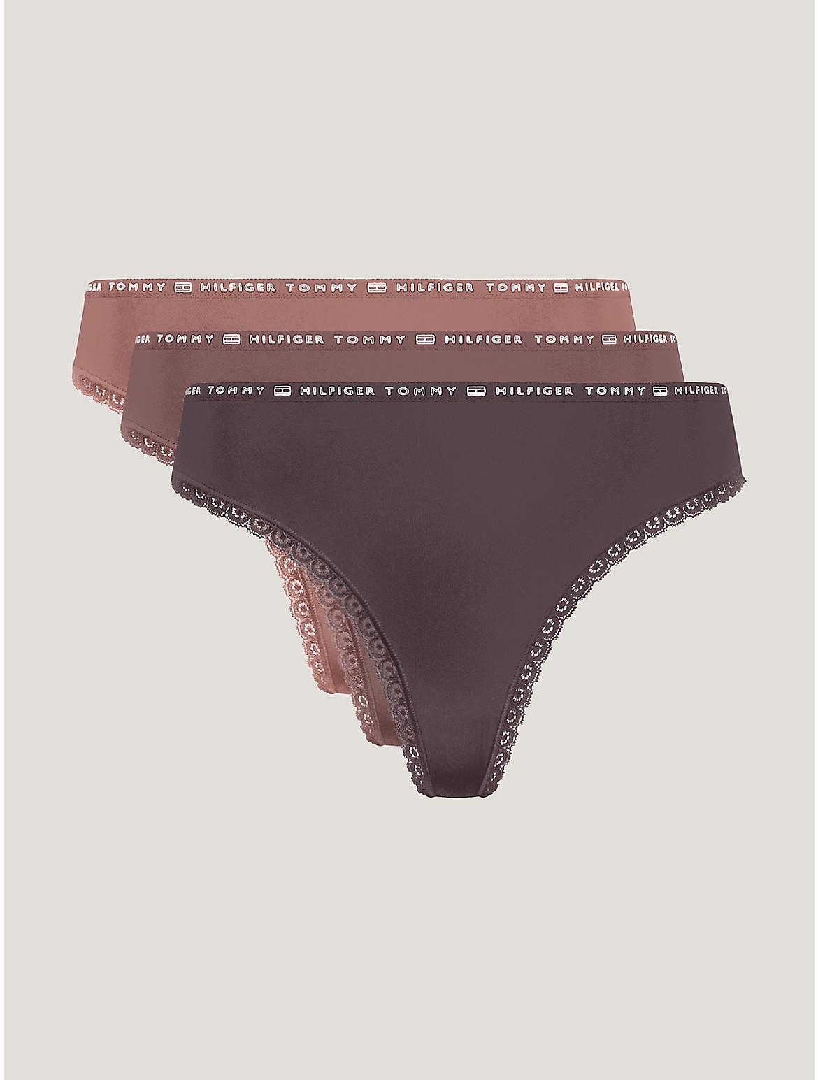 Shop Tommy Hilfiger Logo Lace Thong 3 In Overshadow/mineralize/guava