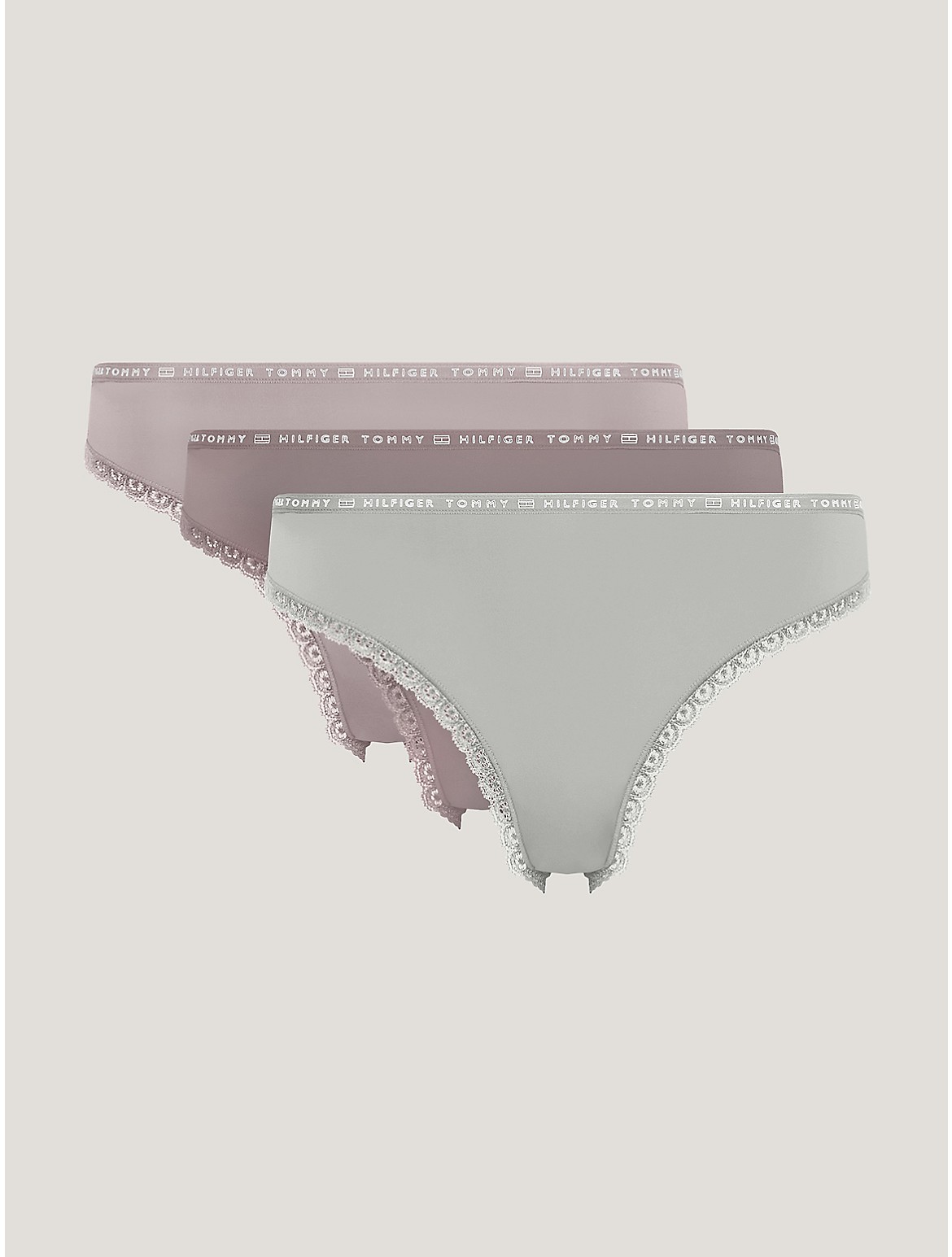 Shop Tommy Hilfiger Logo Lace Bikini Brief 3 In Ivory/balanced Beige/pale Pink