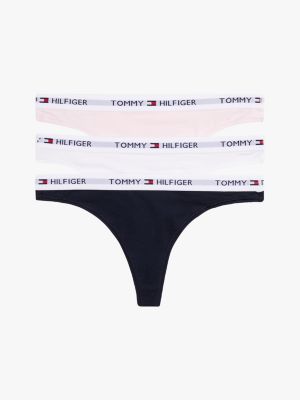 Tommy Logo Thong 3-Pack, White / Navy / Light Pink