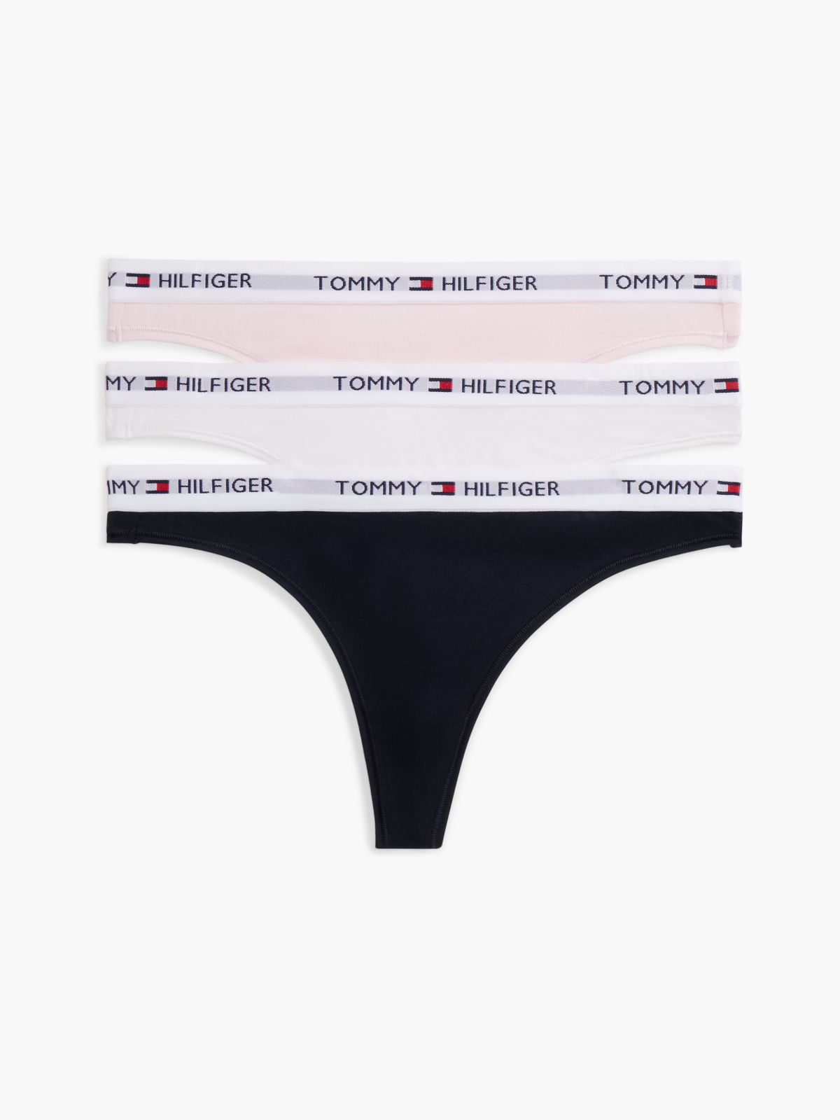 Tommy Logo Thong 3-Pack — White / Navy / Light Pink