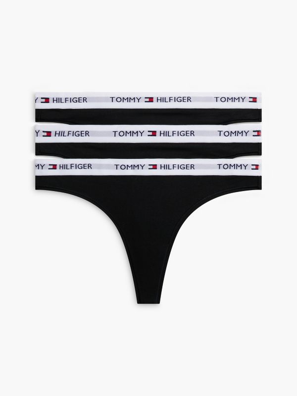 Tommy Logo Thong 3-Pack — Black
