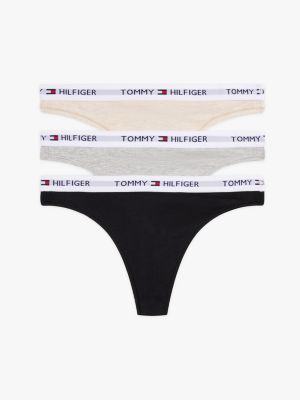 Tommy Logo Thong 3-Pack, Grey / Black / Heathered Oat