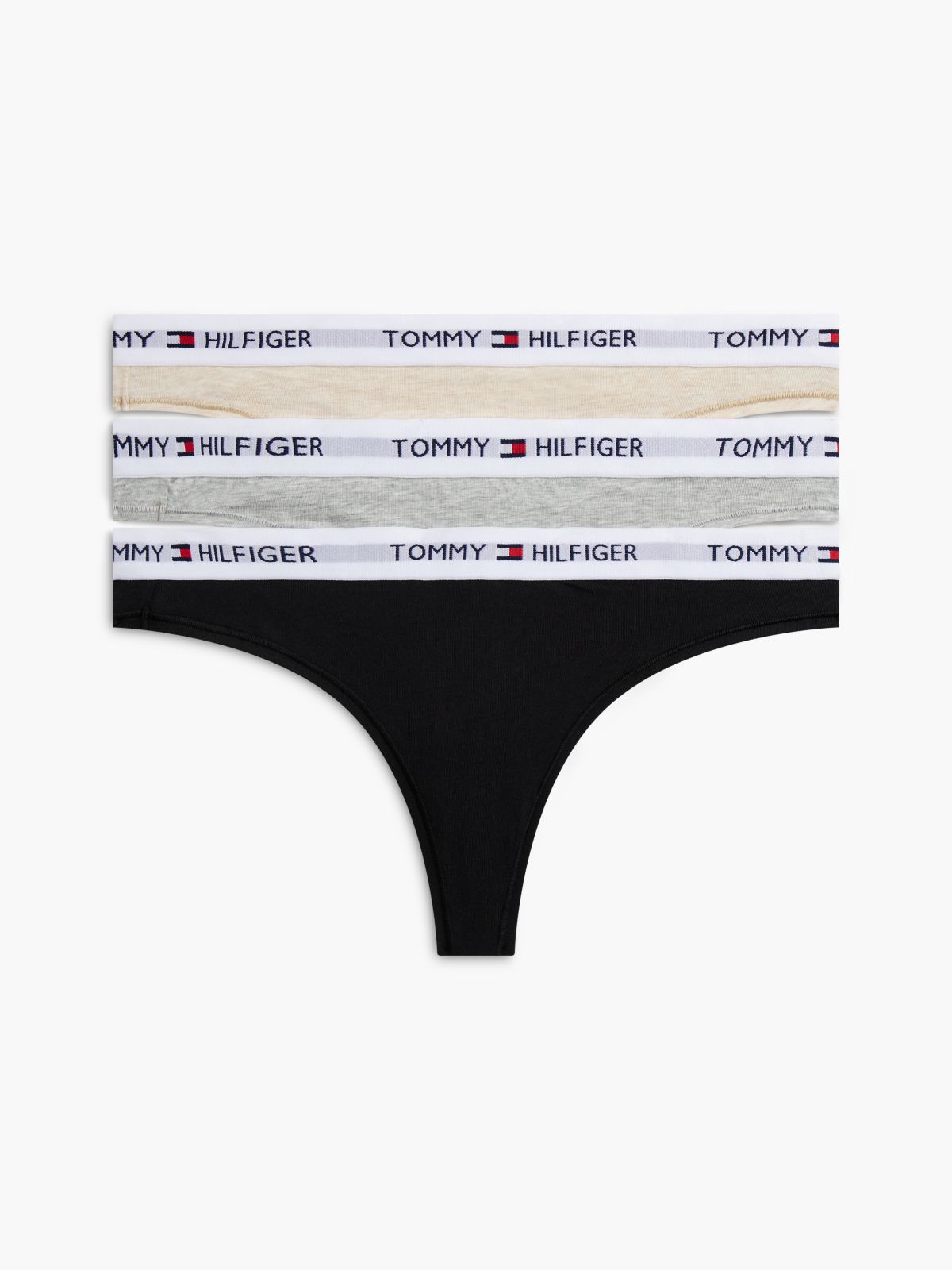 Tommy Logo Thong 3-Pack — Grey / Black / Heathered Oat