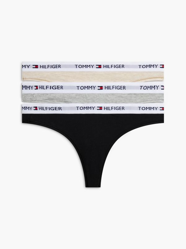 Tommy Logo Thong 3-Pack — Grey / Black / Heathered Oat