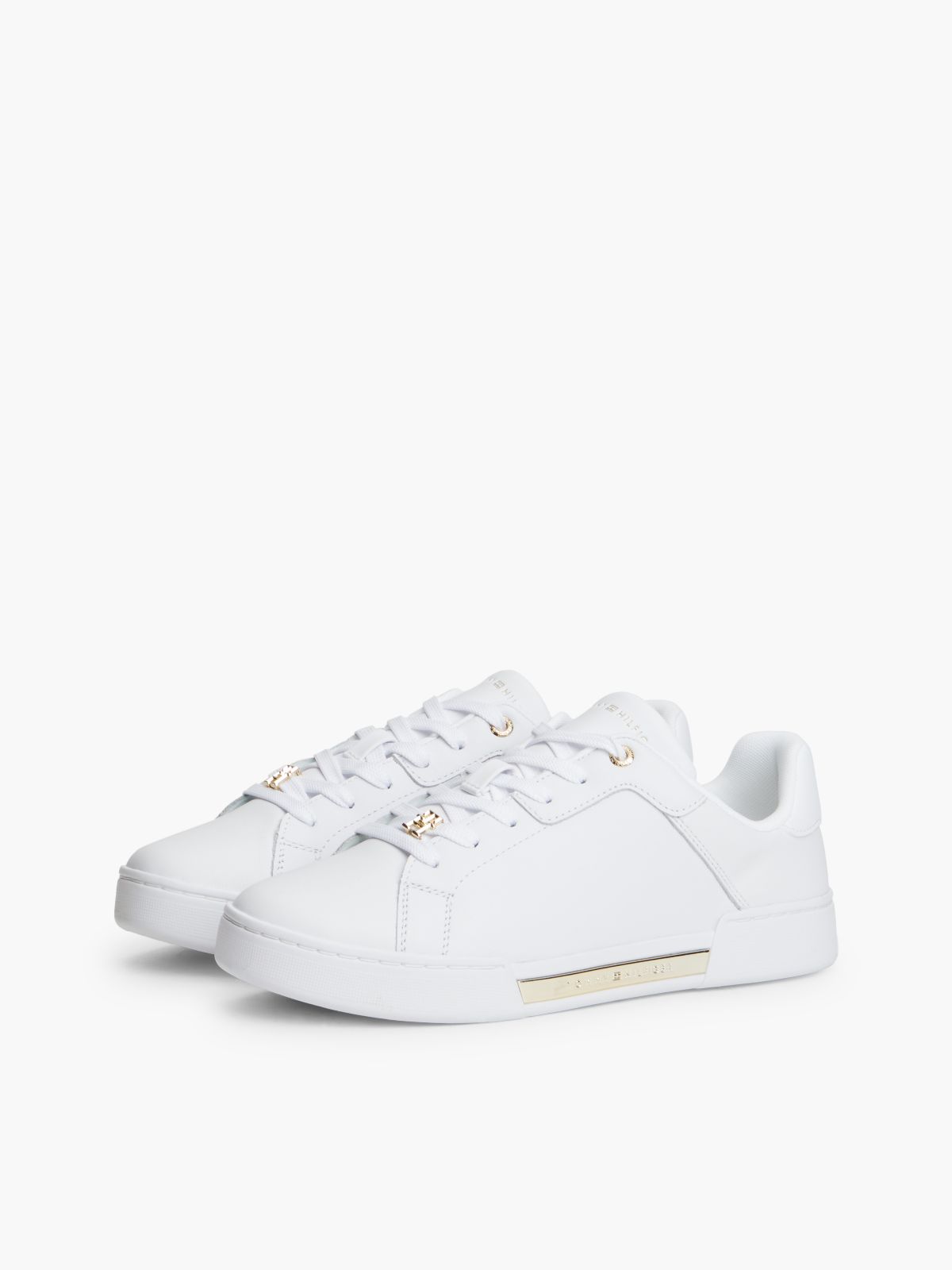 Metallic Accent Leather Sneaker — White