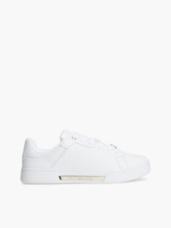 Metallic Accent Leather Sneaker — White 1