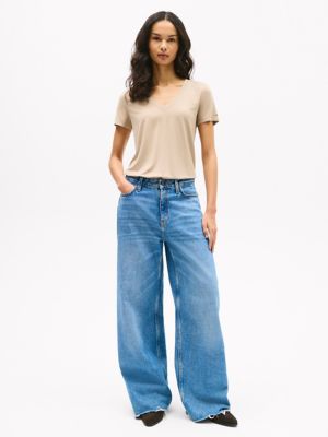 Relaxed Fit Drapey V-Neck T-Shirt, Beige