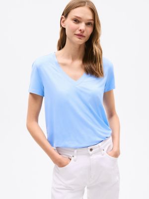 Relaxed Fit Drapey V-Neck T-Shirt, Vessel Blue
