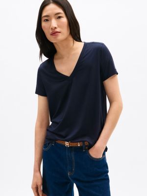 Relaxed Fit Drapey V-Neck T-Shirt, Navy