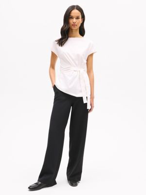 Stretch-Cotton Wrap Top, Ecru
