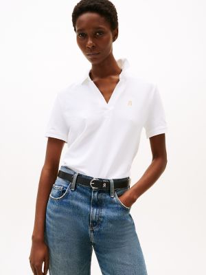 Open Placket Stretch-Cotton Polo, Optic White