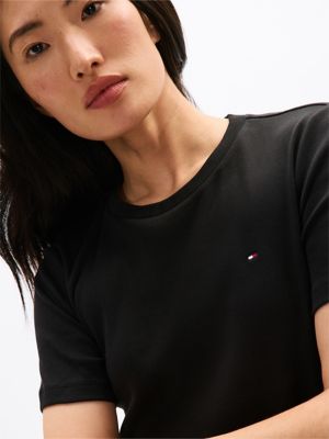 Slim Fit Solid Short-Sleeve Dress, Black