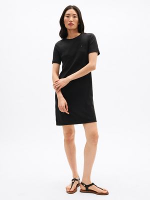 Slim Fit Solid Short-Sleeve Dress, Black