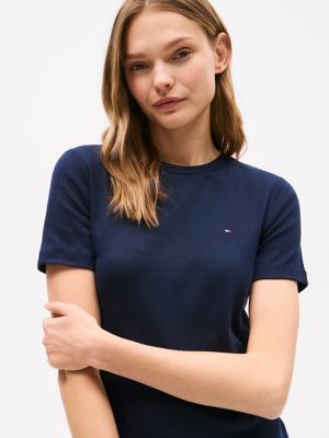 Slim Fit Solid Short-Sleeve Dress, Navy