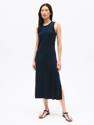 Sleeveless Ribbed Midi Dress, Navy