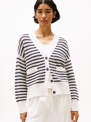 Stripe Crochet Cardigan, Navy Stripe