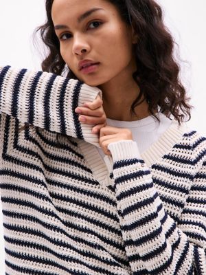 Stripe V-Neck Crochet Sweater | Tommy Hilfiger