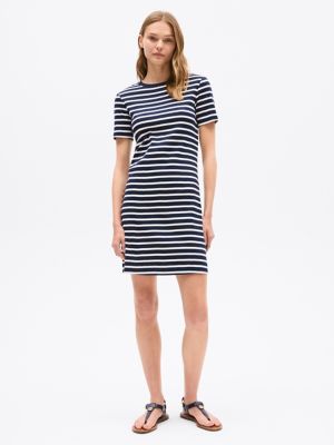 Slim Fit Stripe Short-Sleeve Dress, Navy Multi Stripe