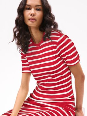 Slim Fit Stripe Short-Sleeve Dress, Primary Red Multi Stripe