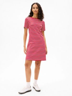 Slim Fit Stripe Short-Sleeve Dress, Primary Red Multi