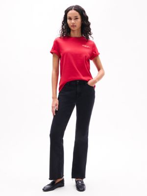 Gold Button Crewneck T-Shirt, Primary Red