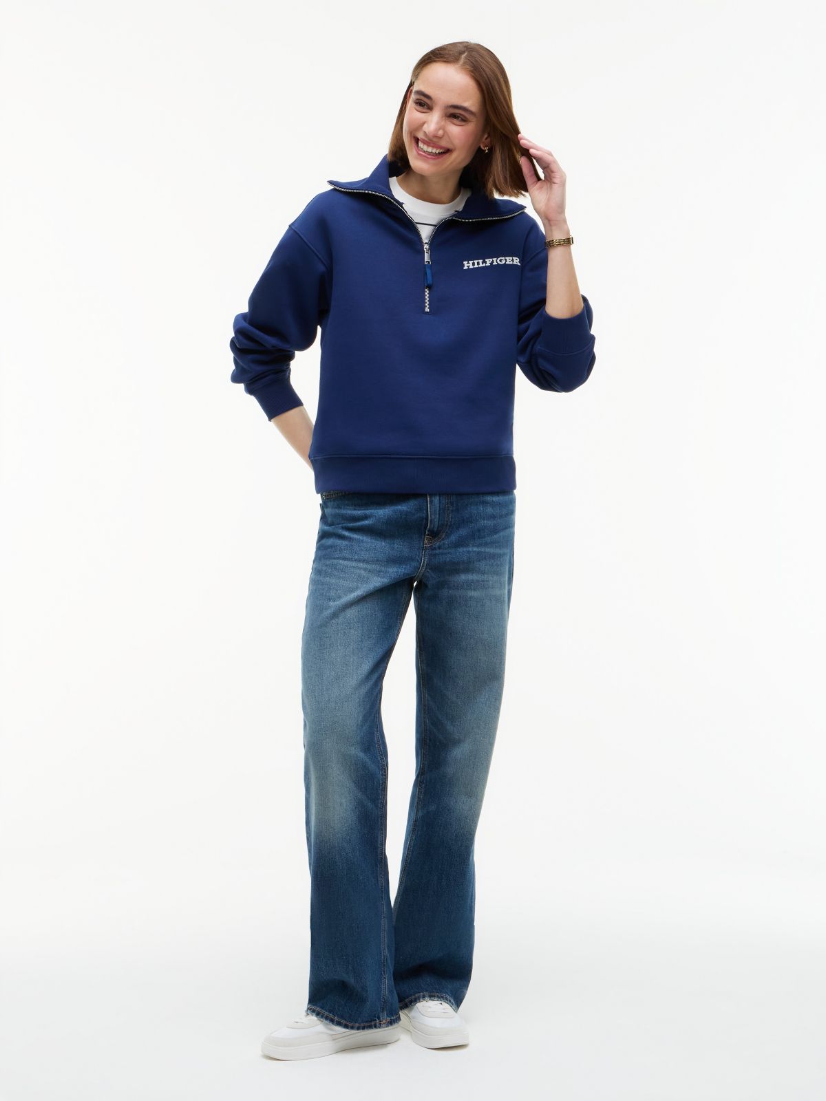 Flocked Monotype Quarter-Zip Sweatshirt — Preppy Navy