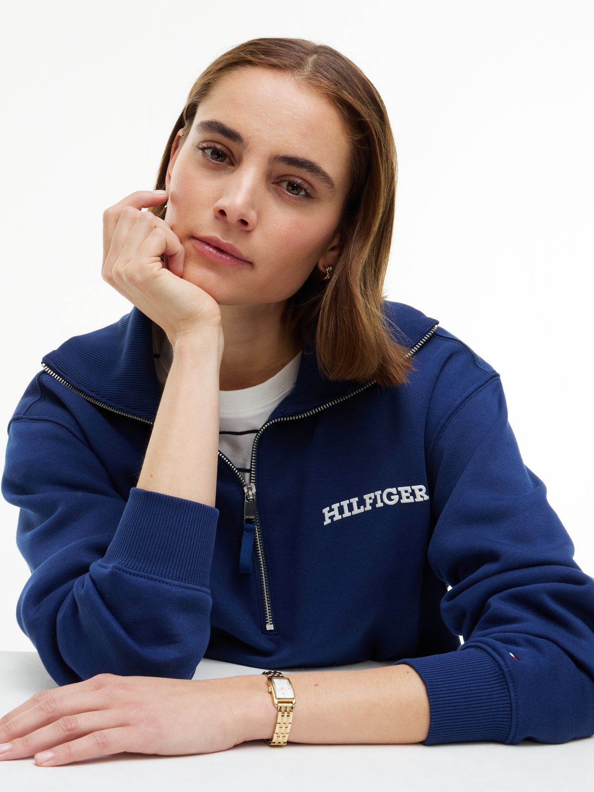Flocked Monotype Quarter-Zip Sweatshirt — Preppy Navy