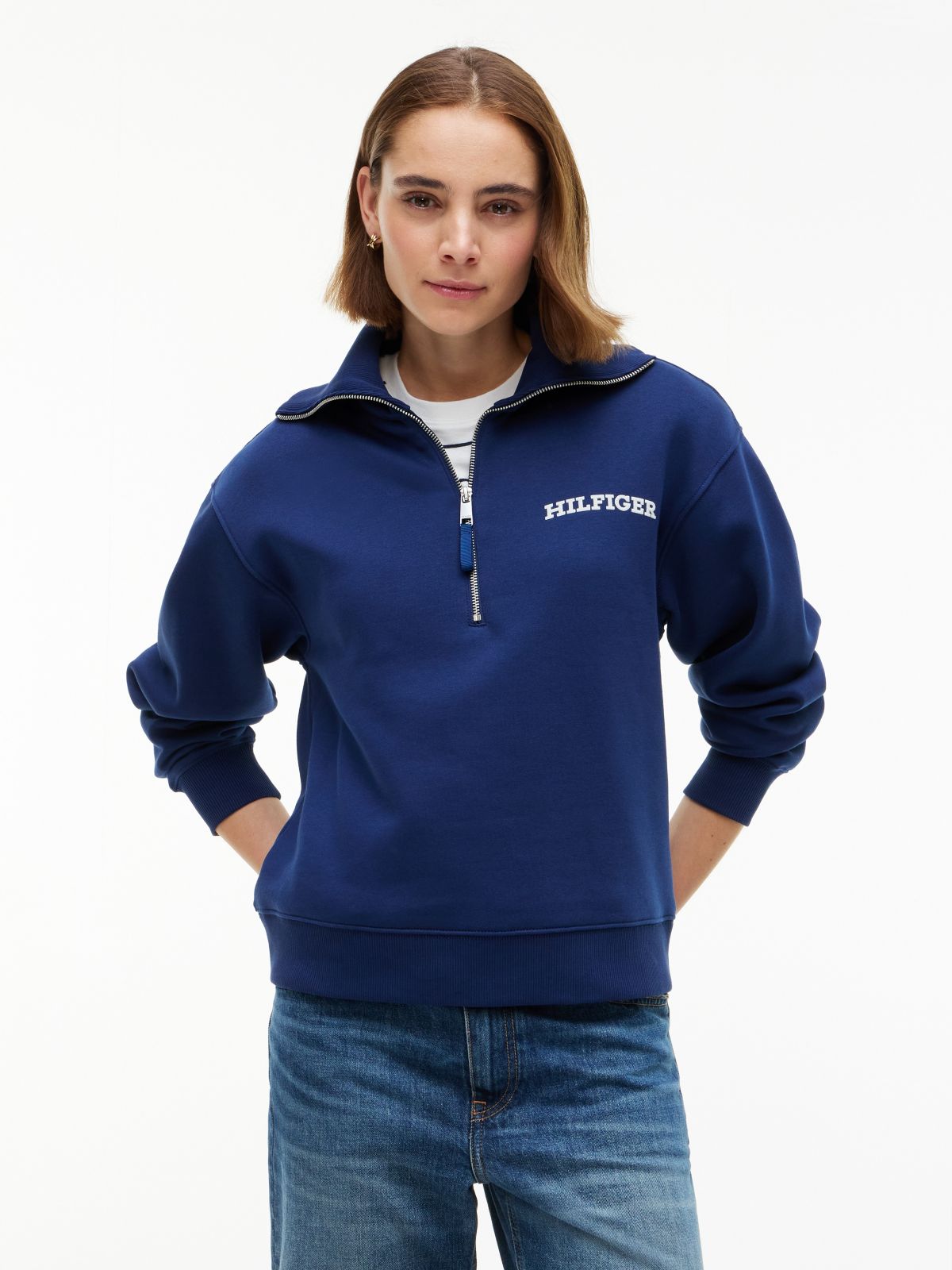 Flocked Monotype Quarter-Zip Sweatshirt — Preppy Navy