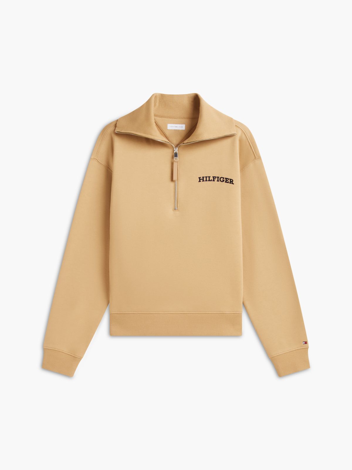 Flocked Monotype Quarter-Zip Sweatshirt — Classic Khaki