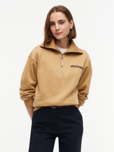 Женские худи Tommy Hilfiger Flocked Monotype Quarter-Zip Sweatshirt