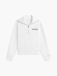 Flocked Monotype Quarter-Zip Sweatshirt — Ecru 5