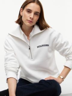 Flocked Monotype Quarter-Zip Sweatshirt — Ecru 3