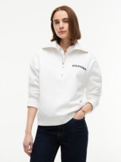 Flocked Monotype Quarter-Zip Sweatshirt — Ecru 1