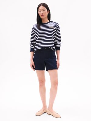 Gold Button Stripe Crewneck Sweatshirt, Navy Multi Stripe