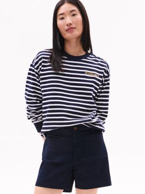 Gold Button Stripe Crewneck Sweatshirt, Navy Multi Stripe