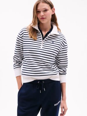 Half-Zip Stripe Sweatshirt, Ecru Multi