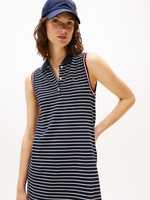 Sleeveless Stripe Polo Dress, Navy Multi Stripe