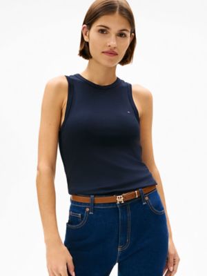 Slim Fit Stretch-Rib Tank Top, Navy
