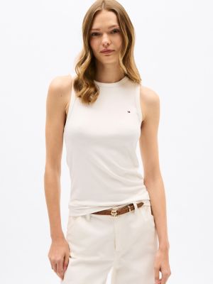 Slim Fit Stretch-Rib Tank Top, Ecru