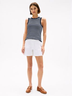 Slim Fit Stretch-Rib Stripe Tank Top, Navy Multi Stripe