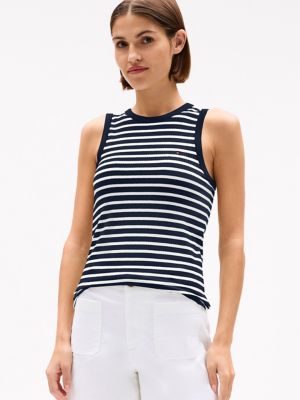 Slim Fit Stretch-Rib Stripe Tank Top, Navy Multi Stripe